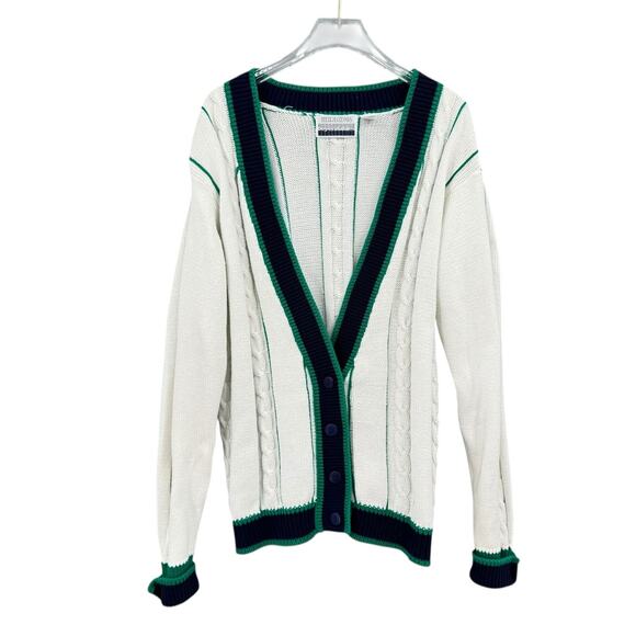 Vintage Heirlooms Dependables Unisex White Cable Knit Nautical Cardigan Sweater - Picture 7 of 9